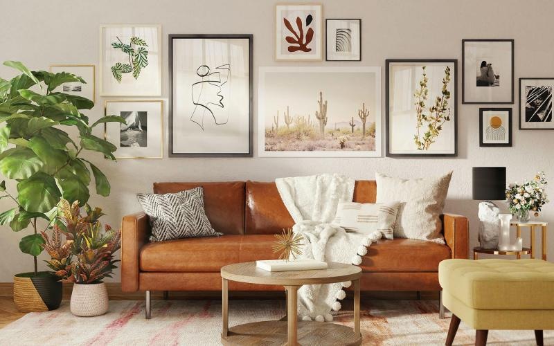 a living room with a couch and a table